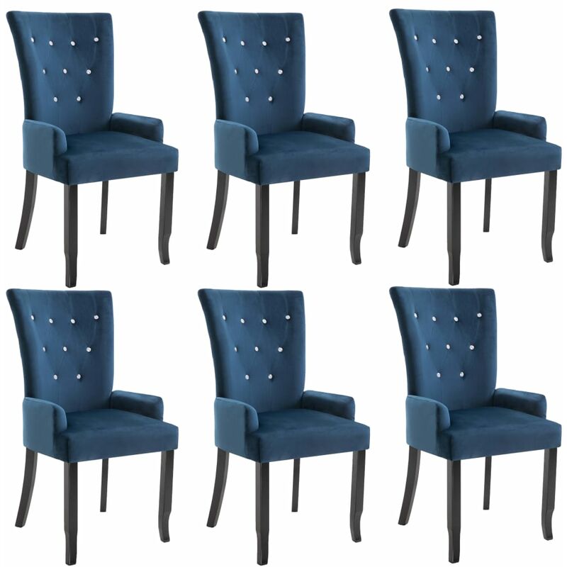 

Silla de Comedor con Reposabrazos de Terciopelo Azul 6 Unidades - Azul - Vidaxl