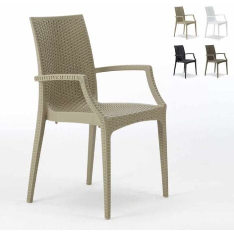 Silla de comedor con reposabrazos en poliratán Arm Grand Soleil - Beige