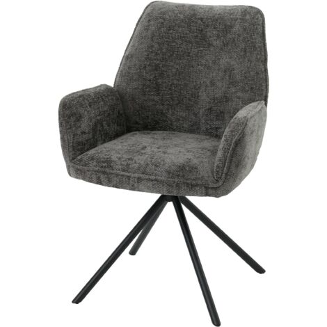 Silla de comedor con reposabrazos giratorio en tejido de chenilla gris oscuro y estructura de trípode 040006357