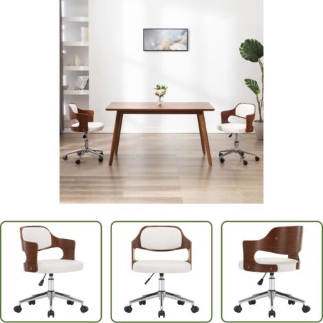 Silla de comedor con respaldo -  Silla comedor giratoria madera curvada cuero sintético blanco