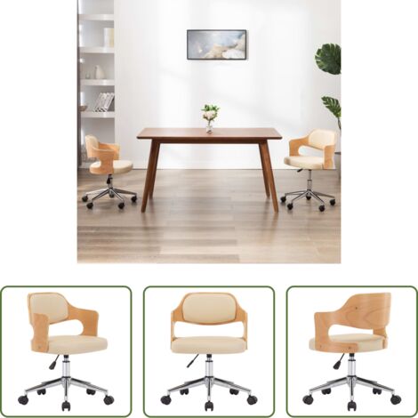 Silla de comedor con respaldo -  Silla de comedor giratoria madera curvada cuero sintético crema
