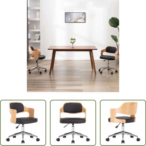 Silla de comedor con respaldo -  Silla de comedor giratoria madera curvada cuero sintético negro