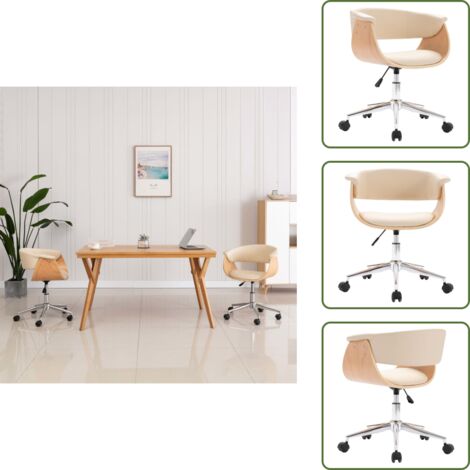 Silla de comedor con respaldo - vidaXL Silla de comedor giratoria madera curvada cuero sintético crema - Silla ergonómica