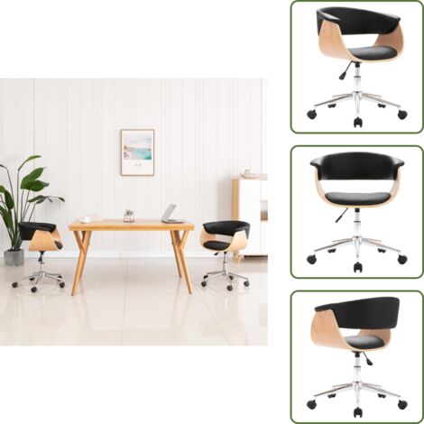 Silla de comedor con respaldo - vidaXL Silla de comedor giratoria madera curvada cuero sintético negro - Silla de comedor con asiento giratorio