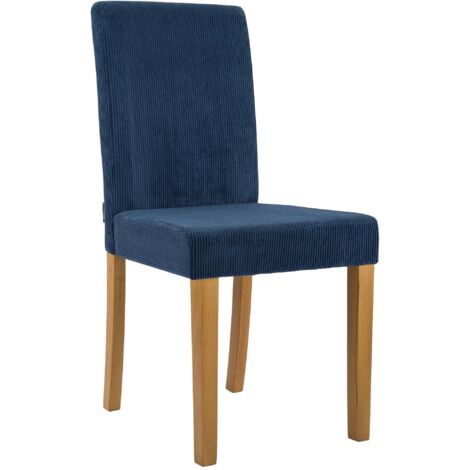 Silla de comedor contemporánea x1 con respaldo alto en pana azul y patas de madera clara 100007245