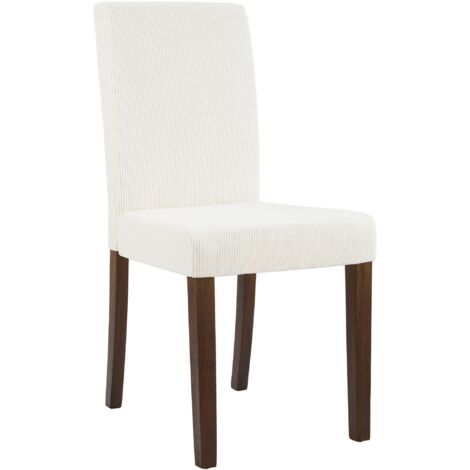 Silla de comedor contemporánea x1 con respaldo alto en pana crema y patas de madera oscura 100007246
