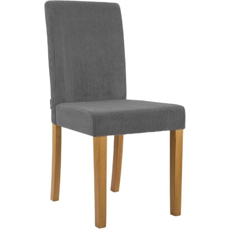 Silla de comedor contemporánea x1 con respaldo alto en pana gris y patas de madera clara 100007242