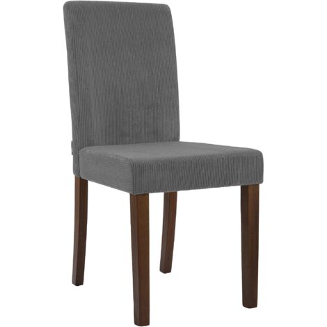 Silla de comedor contemporánea x1 con respaldo alto en pana gris y patas de madera oscura 100007247