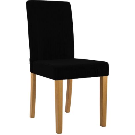 Silla de comedor contemporánea x1 con respaldo alto en pana negra y patas de madera clara 100007244