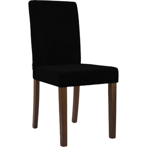 Silla de comedor contemporánea x1 con respaldo alto en pana negra y patas de madera oscura 100007248