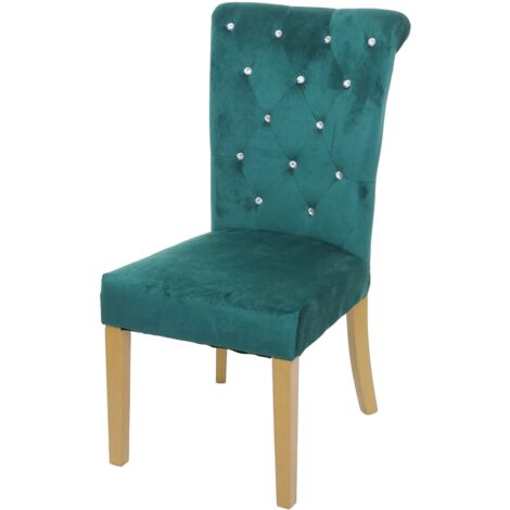 Silla de comedor de cocina en terciopelo verde oscuro con decoración de botones de cristal, patas de madera clara 040002214