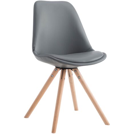 Silla de comedor de cocina escandinava con asiento de PVC gris, 4 patas de madera, forma redonda clara 100003405