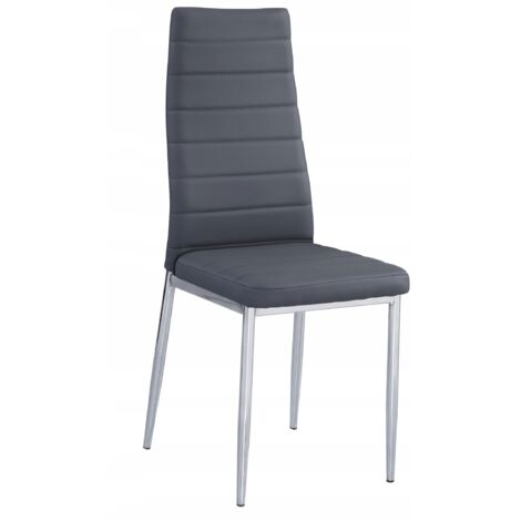 SILLA DE COMEDOR DE CUERO GRIS CON RESPALDO ALTO SUAVE TAPIZADO