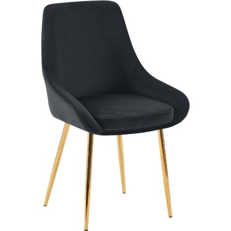 Silla de comedor de diseño elegante cómoda y moderna en terciopelo negro con estructura de metal dorado 100007146