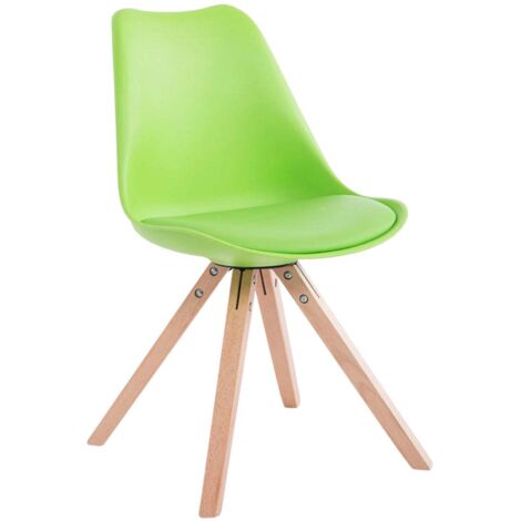 Silla de comedor de diseño escandinavo en plástico verde y PVC con patas de madera clara forma cuadrada 100008509