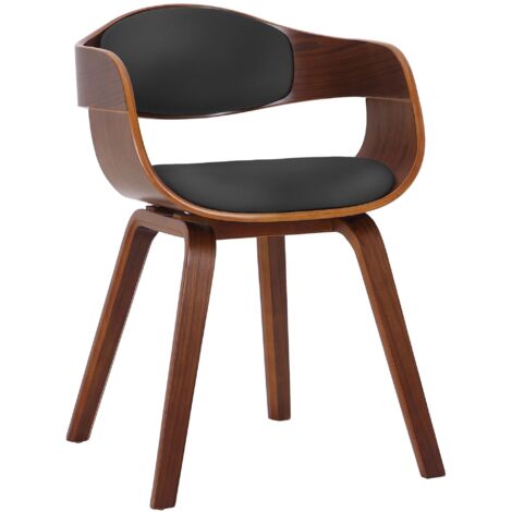 Silla de comedor de diseño escandinavo en PVC negro y estructura de madera oscura 100001908