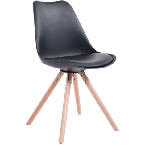 Silla de comedor de diseño escandinavo en PVC negro y patas de madera clara, forma redonda 100003425