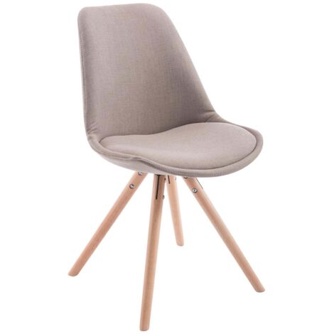 Silla de comedor de diseño escandinavo en tela color topo y patas de madera clara forma redonda 100008310