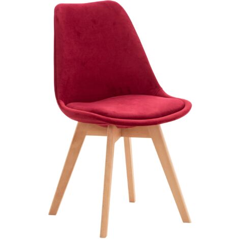 Silla de comedor de diseño escandinavo en tela de terciopelo rojo, patas de madera clara FAL101544