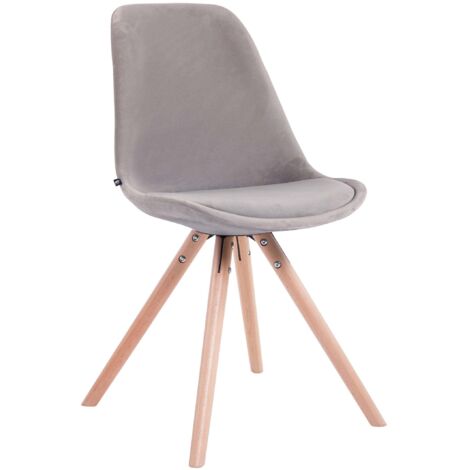 Silla de comedor de diseño escandinavo en terciopelo gris con patas de madera clara forma redonda 100008311