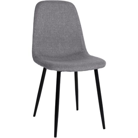 Silla de comedor de diseño sencillo con patas de metal negro, asiento de tela gris 100002075