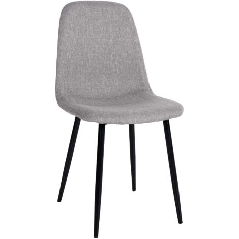 Silla de comedor de diseño sencillo con patas de metal negro y asiento de tela gris claro 100002074