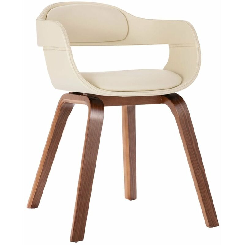

Happyshopping - Silla de comedor de madera curvada y cuero artificial blanco