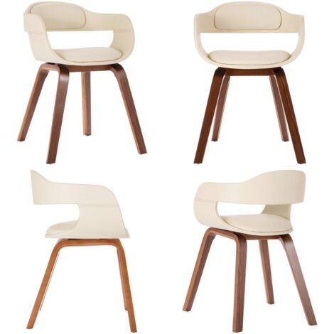 Silla de comedor de madera curvada y cuero artificial blanco - Silla de madera - Silla ergonómica