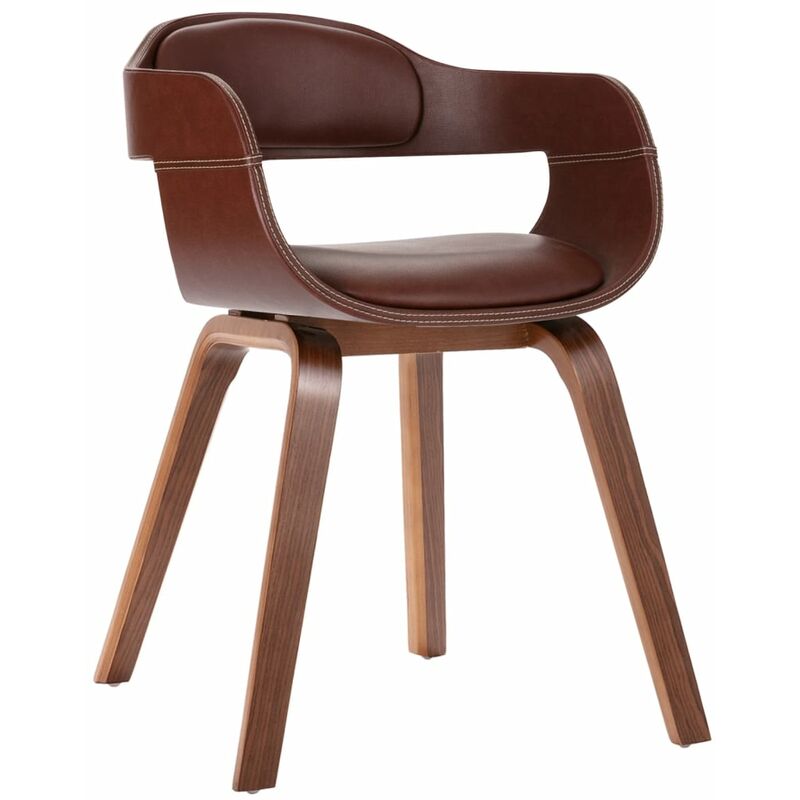 

Silla de comedor de madera curvada y cuero artificial marrón