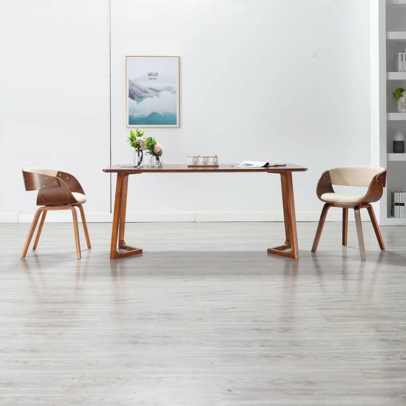 

Silla de comedor de madera curvada y cuero sintético crema