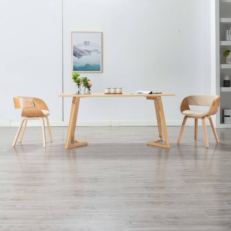 

Silla de comedor de madera curvada y cuero sintético crema