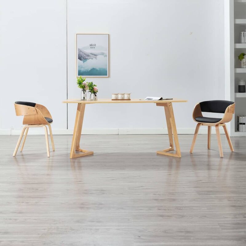 

Silla de comedor de madera curvada y cuero sintético negro