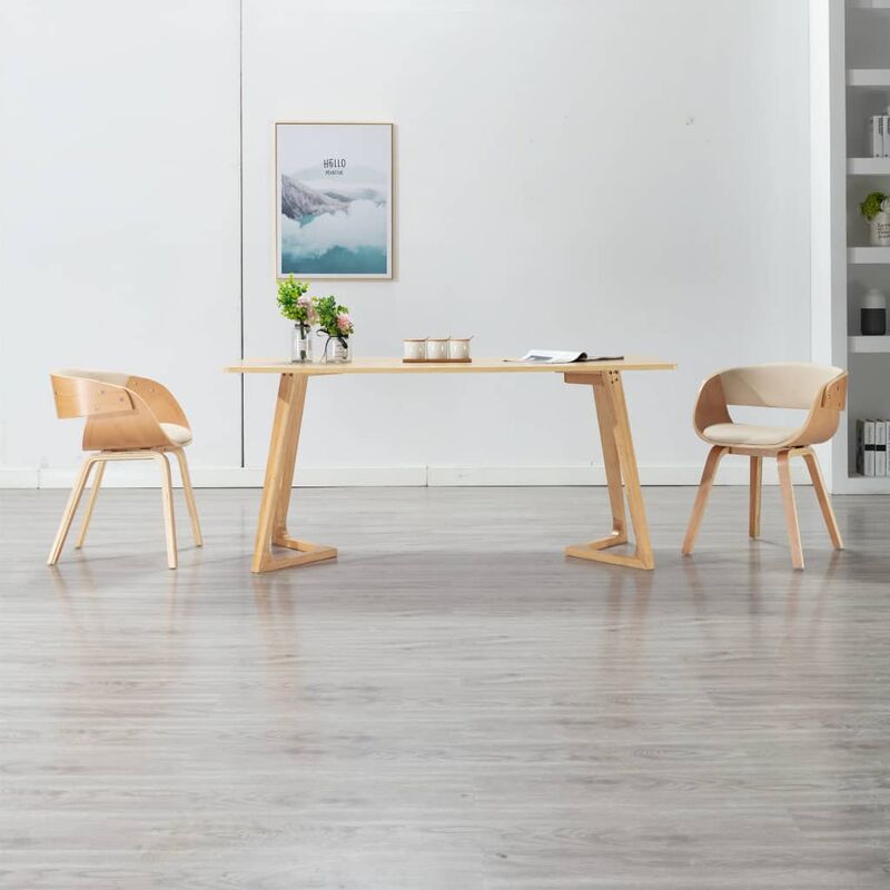 

Silla de comedor de madera curvada y cuero sintético crema - Crema