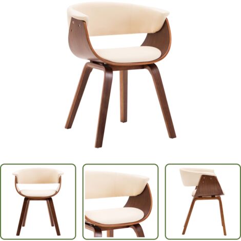 Silla de comedor de madera -  Silla de comedor madera curvada y cuero sintético crema
