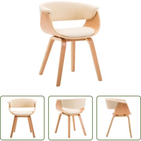 Silla de comedor de madera -  Silla de comedor madera curvada y cuero sintético crema