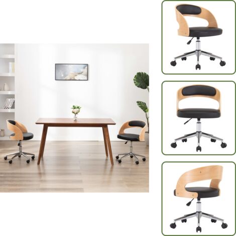 Silla de comedor de madera - vidaXL Silla de comedor giratoria madera curvada cuero sintético negro - Silla de comedor con cuero sintético