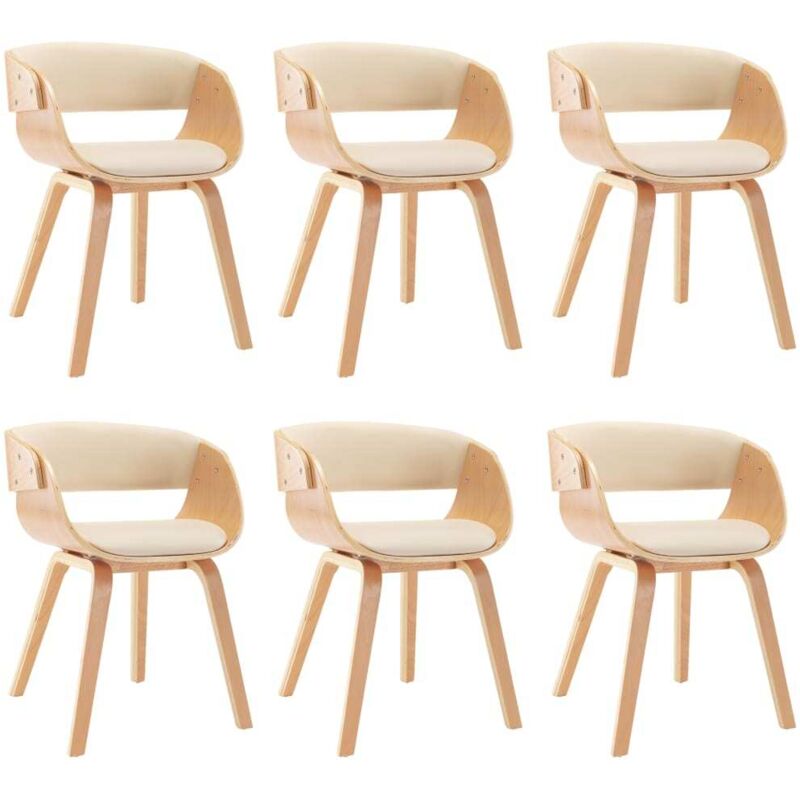 

Madera Curvada Sillas de Comedor 6 Unidades Cuero Sintético Crema Marrón Claro - Crema - Vidaxl