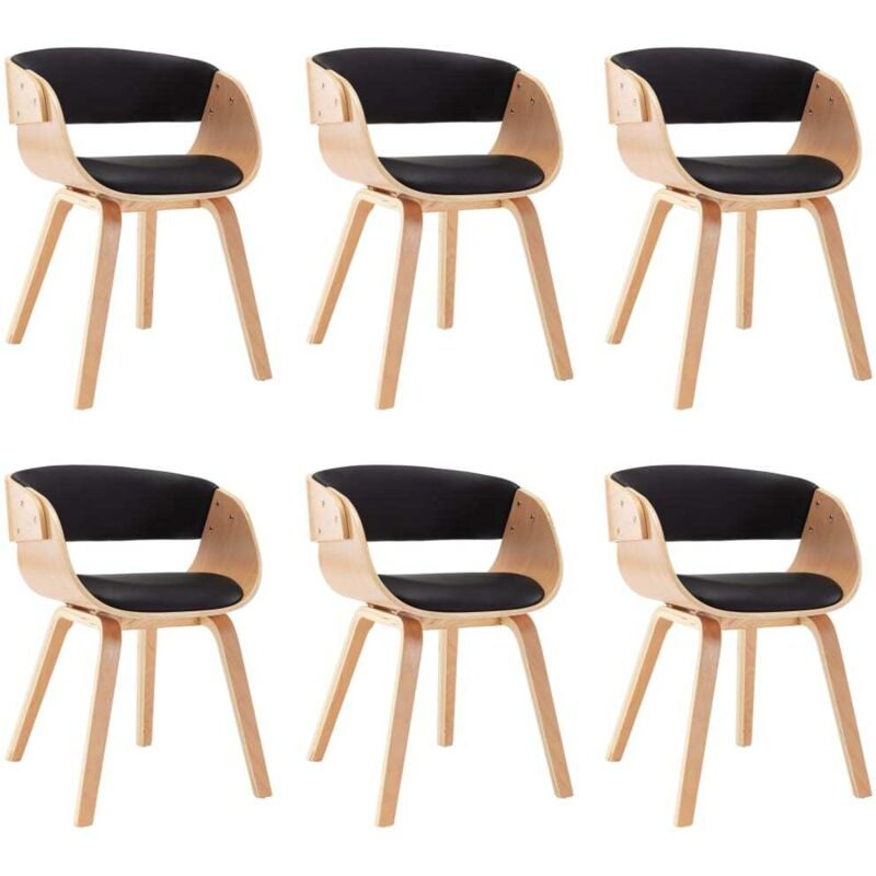

Madera Curvada Sillas de Comedor 6 Unidades Cuero Sintético Negro - Negro - Vidaxl