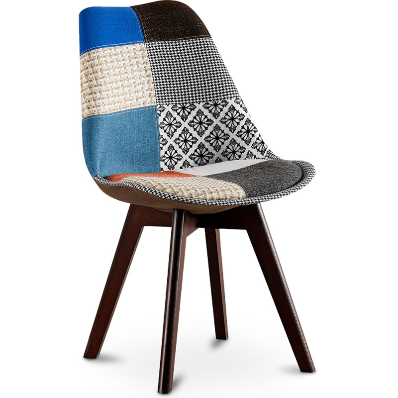 

Privatefloor - Silla de Comedor Denisse Tapizada Escandinavo Patas de Madera Oscura Premium Nueva Edición - Patchwork Pixi Multicolores Madera de