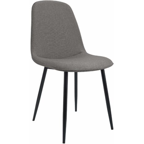 Silla de comedor elegante y minimalista x1 en tela gris claro con estructura de metal negro 100007640