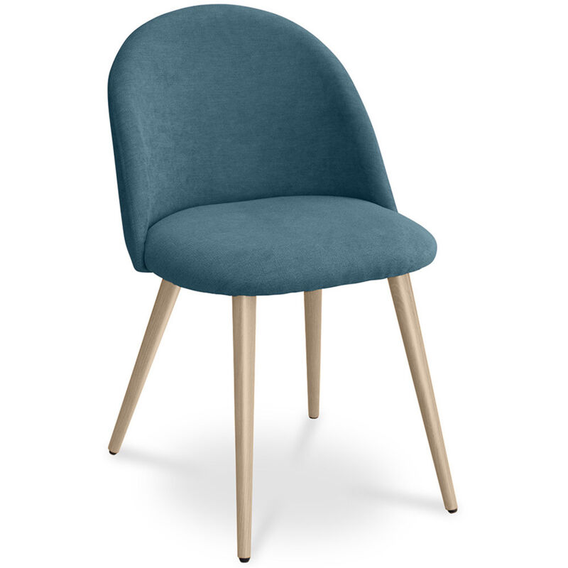 

Silla de comedor Evelyne Diseño Escandinavo Premium Turquesa Metal con pintura de transferencia de madera, Lino, Madera