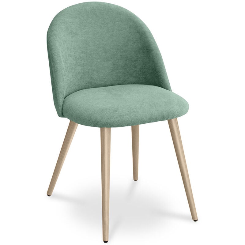 

Silla de comedor Evelyne Diseño Escandinavo Premium Azul pastel Metal con pintura de transferencia de madera, Lino, Madera