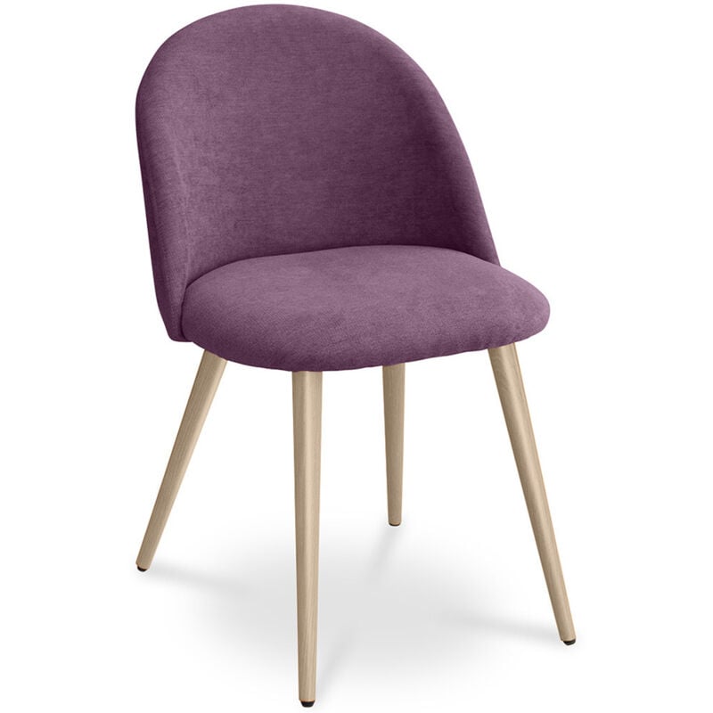 

Silla de comedor Evelyne Diseño Escandinavo Premium Violeta Metal con pintura de transferencia de madera, Lino, Madera