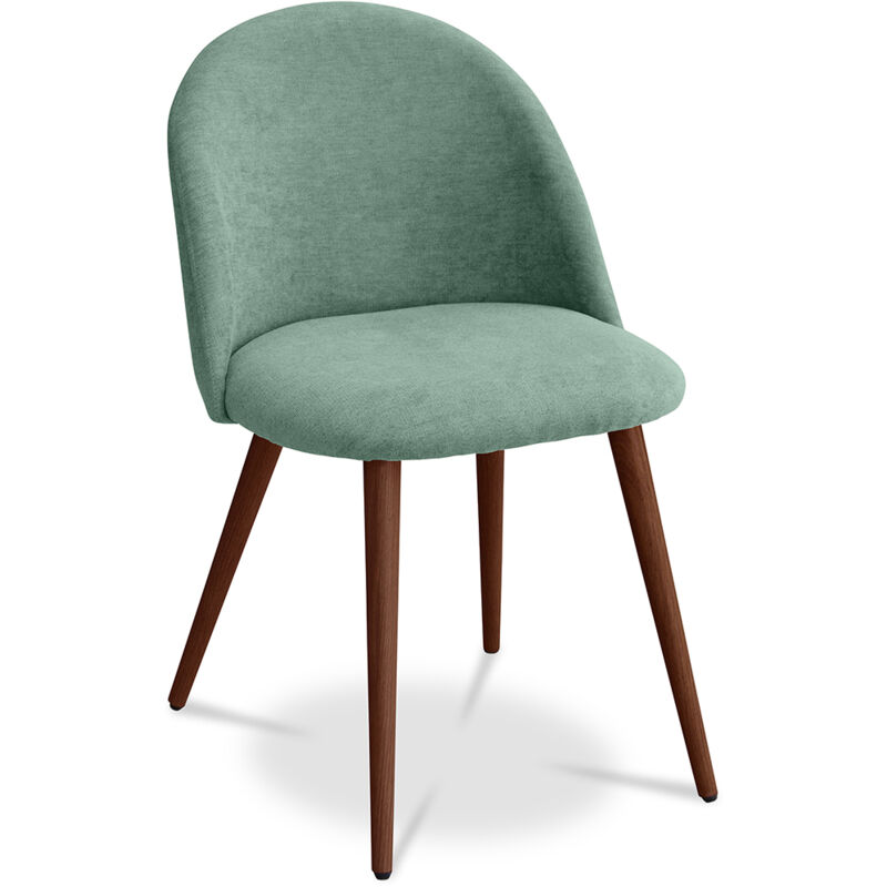 

Silla de comedor Evelyne Diseño Escandinavo Premium - Patas oscuras Azul pastel Metal con pintura de transferencia de madera, Lino, Madera