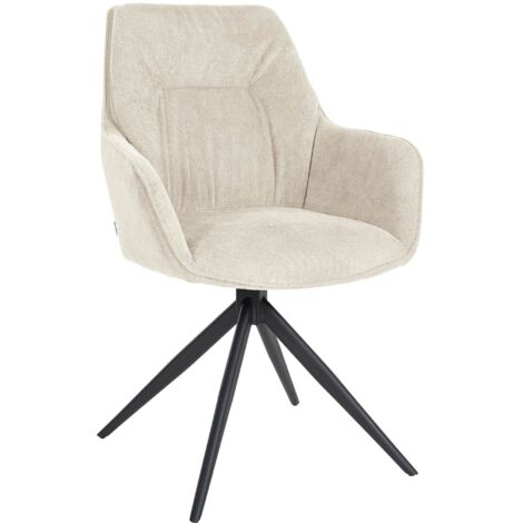 Silla de comedor giratoria con reposabrazos x1 en tela crema y base de metal negro 100002042