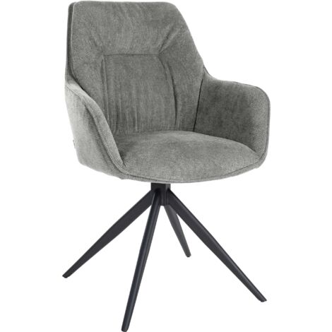 Silla de comedor giratoria con reposabrazos x1 en tela gris y base de metal negro 100002044