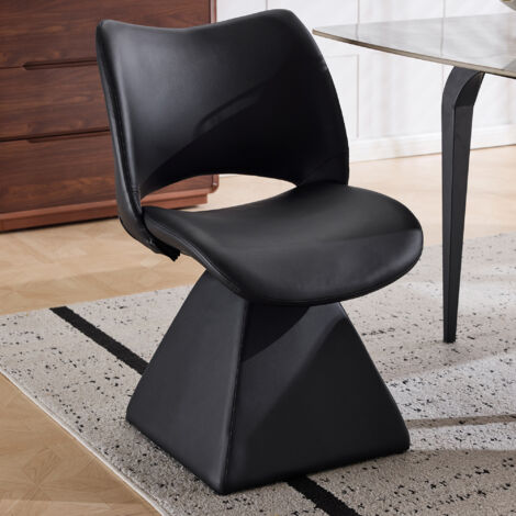 Silla de comedor, giratoria, con respaldo alto y patas en madera y metal, negro, en cuero sintético