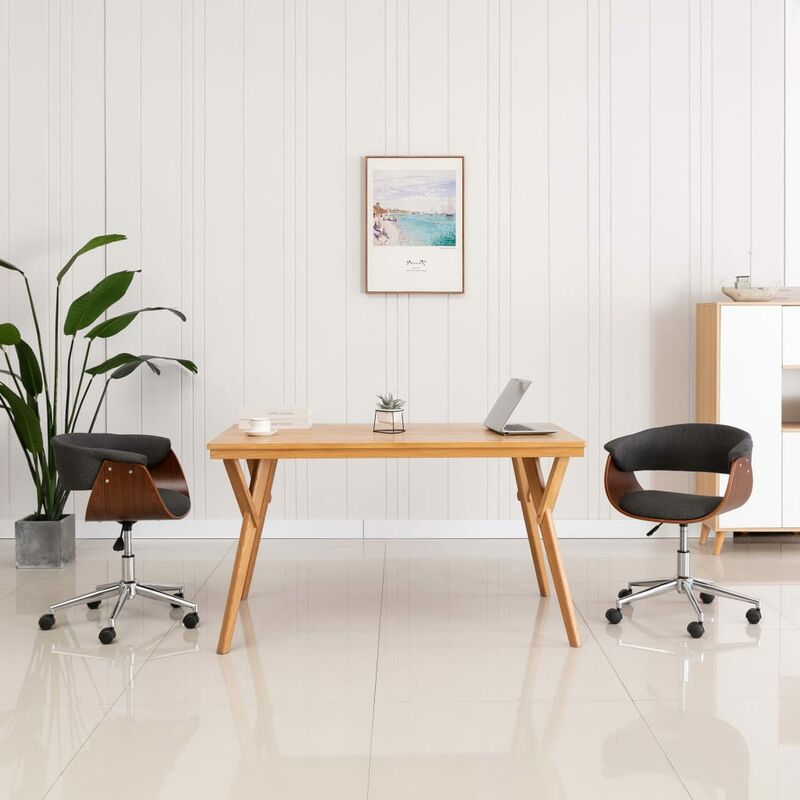 

Silla de comedor giratoria de madera curvada y tela gris