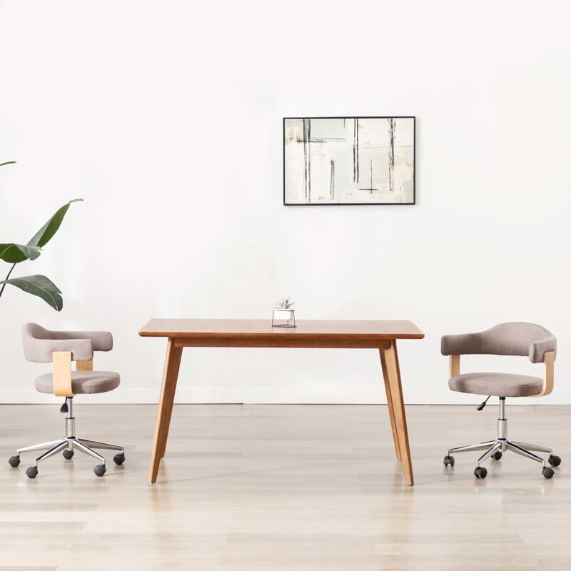 

Silla de comedor giratoria de madera curvada y tela gris taupe