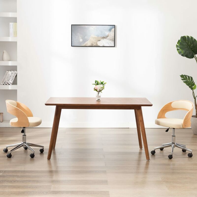 

Silla de comedor giratoria madera curvada cuero sintético crema